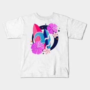 Retro surfboards badge - pink and navy blue Kids T-Shirt